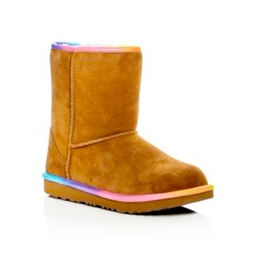 UGG Girls Classic II Short Boots - Chestnut with Rainbow Trim!!!!